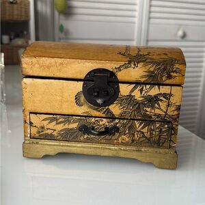 Vintage Wooden Jewelry Box with Bamboo Design